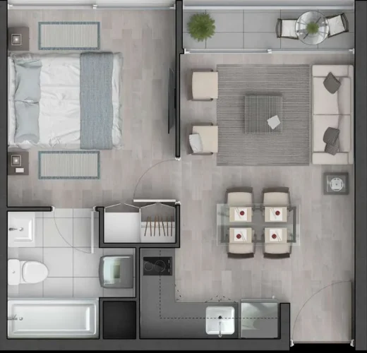 Departamento 1D1B 34,1 M2 amplio dormitorio cama dos plazas venta La Cisterna