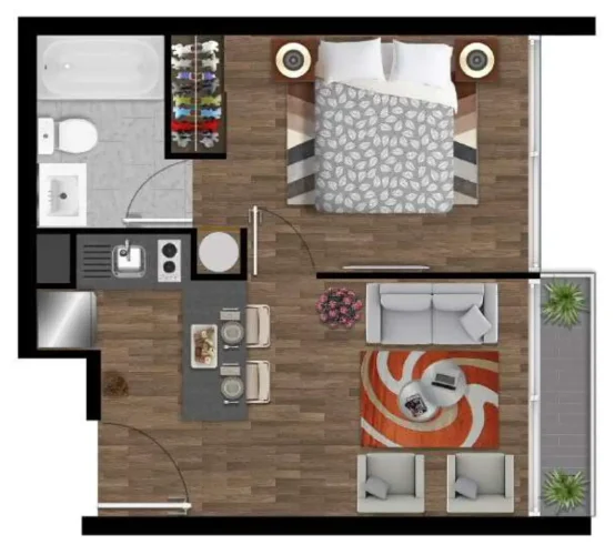Planta 1d1b 21 m2 con estacionamiento, venta con bono pie