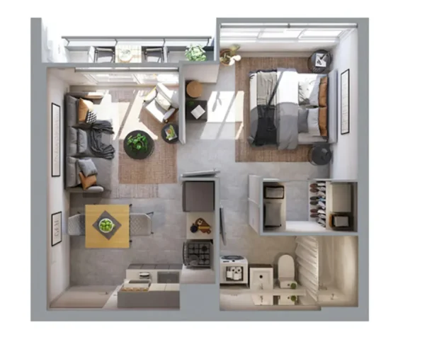 Departamneto 1 dormitorio 1 baño 33,70 m2 venta San Joaquin entrega futura