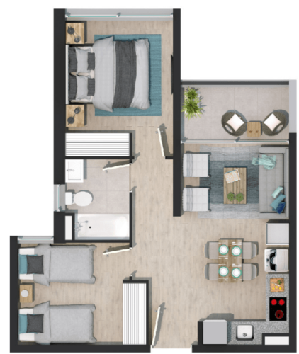 Departamneto 2 dormitorio 1 baño 52,82 m2 venta con ayuda pára el pie