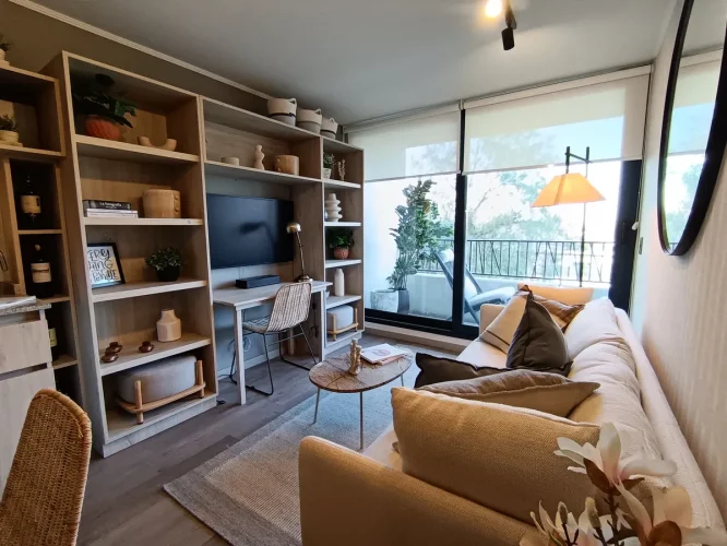 Living comedor vista balcon venta Ñuñoa bono pie y tasa rebajada
