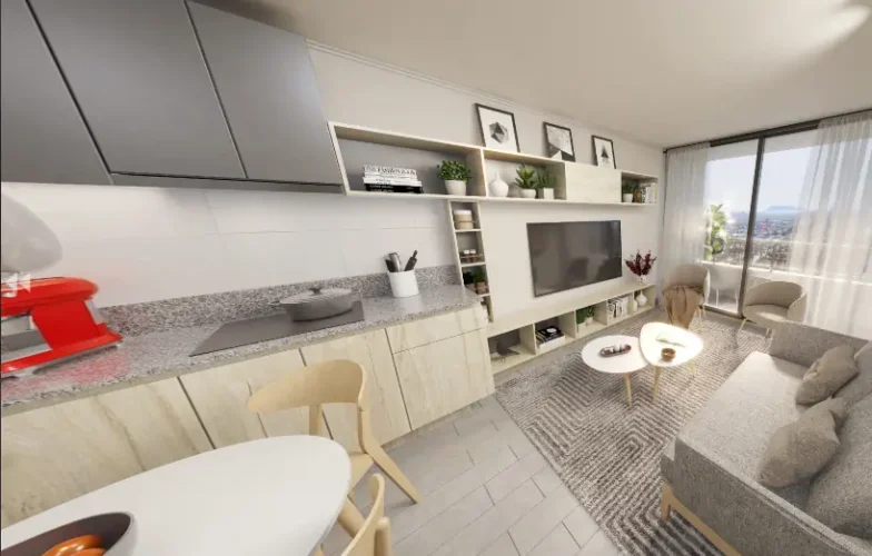 Cociina amoblada departamento Ñuñoa venta con bono pie 15%