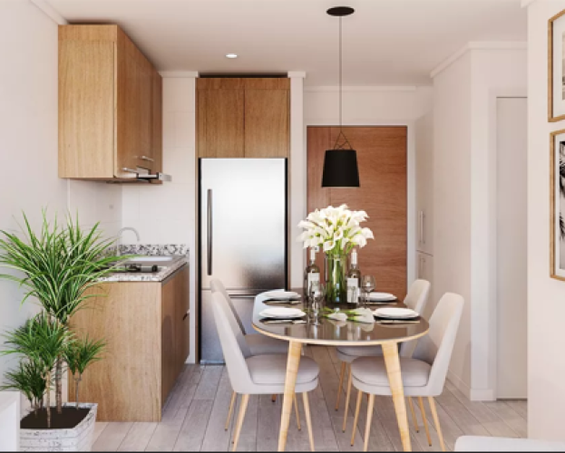Cocina con mubles clor Beige mesa centarn a la medida venta en La Cisterna