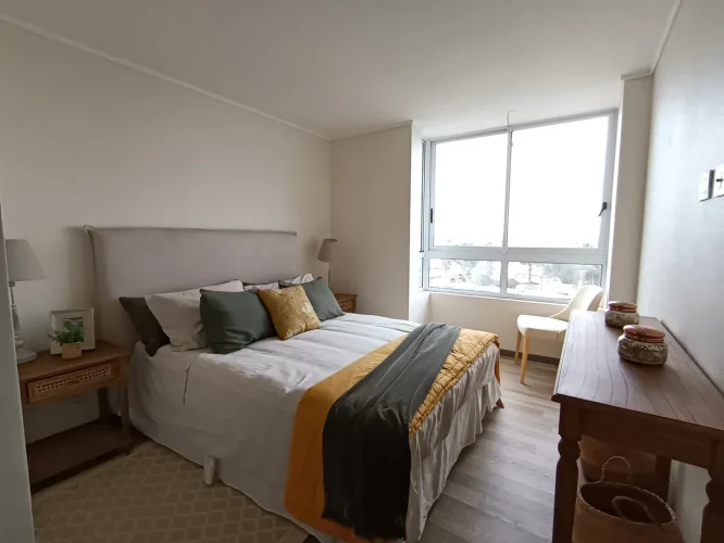 Dormitorio principal cama 2 plazaz departamento San Bernardo bono pie