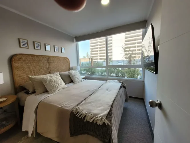 Dormitorio ptrincipal lLiving comedor departamento en Renca venta con subsidio adjudicado Ds01 Tramon III