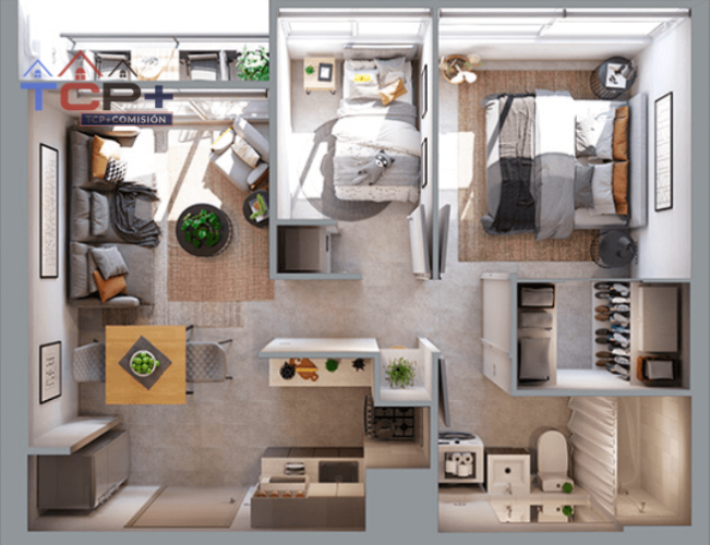 1) Planta 2d1b Totales 37,74 m2 Terraza 2,24 m2 Interior 36,62 M2
