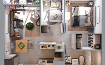 1) Planta 2d1b Totales 37,74 m2 Terraza 2,24 m2 Interior 36,62 M2