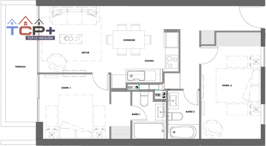 1) Planta 2d2b Tipo11 Totales 71 m2 Terraza 8,94 m2 Interior 62,06 m2