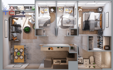 1) Planta 3d 2b Totales 47,78 m2 Terraza 2,24 m2 Interior 46,66 M2