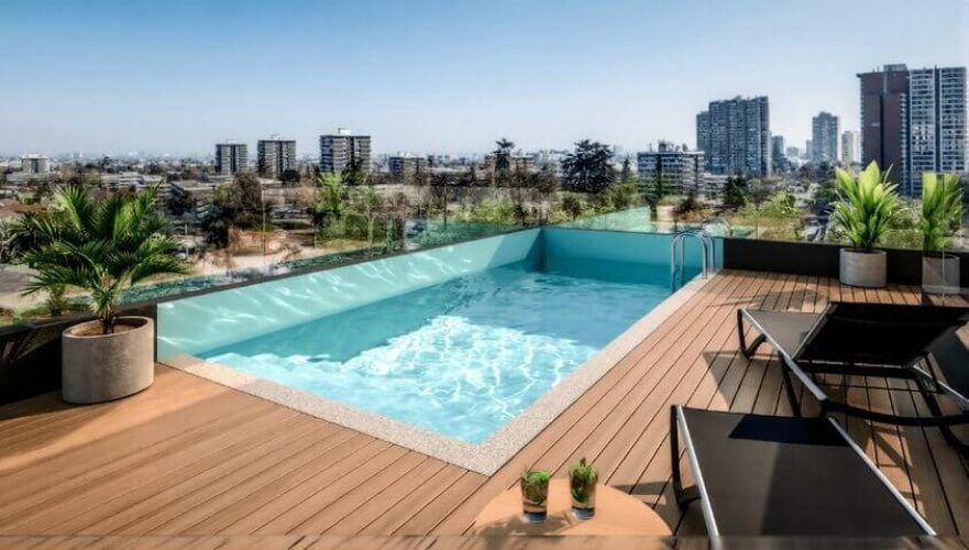 Piscina edificio venta con ayuda para el pie cercano a metro Villa Frei por Irarrazaval
