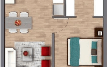 2) Planta 1D1B Tipo B Totales 40,96 m2 Terraza 5,20 m2 Interior 35,76 m2