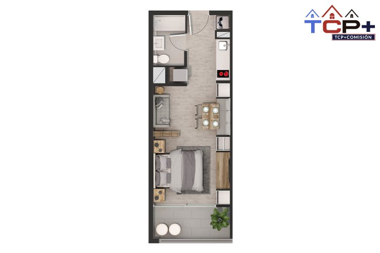 2) Planta 1d1b Studio Tipo A Totales 35,2m2 Terraza 5,2 m2 interior 30 m2