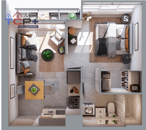 2) Planta 1d1b Totales 32,46 m2 Terraza 2,86 m2 Interior 31,03