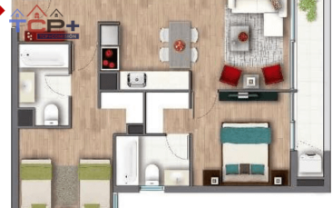 2) Planta 2d2b Tipo E Totales 59,58 m2 Terraza 5,72 m2 Interior 53,86 m2