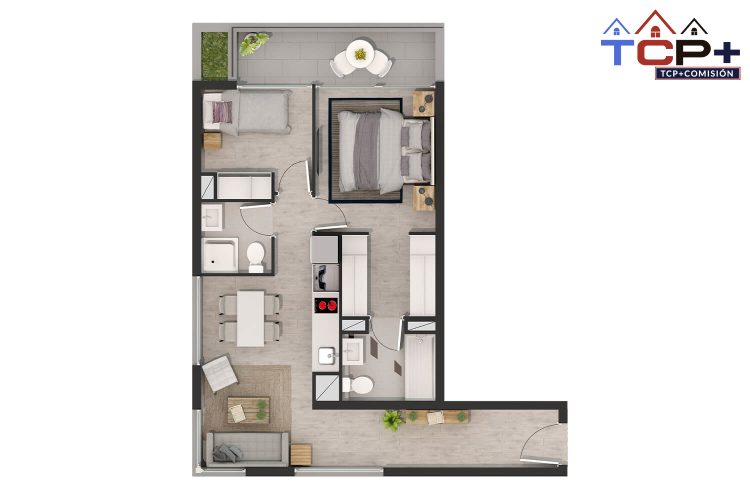 2) Planta 2d2b Tipo I Totales 62,85 m2 terraza 7,4 m2 interior 55,45 m2