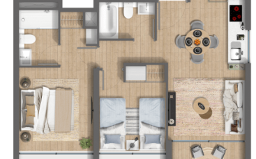 2) Planta 2d2b Totales 49,31 m2 Terraza 2,78 m2 Interior 46,53 m2