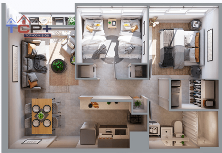2) Planta 2dG 2b Totales 43,9 m2 Terraza 2,24 m2 Interior 42,78 M2