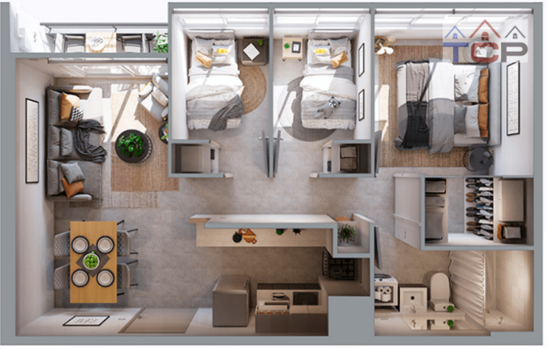 2) Planta 3d1b 48 m2