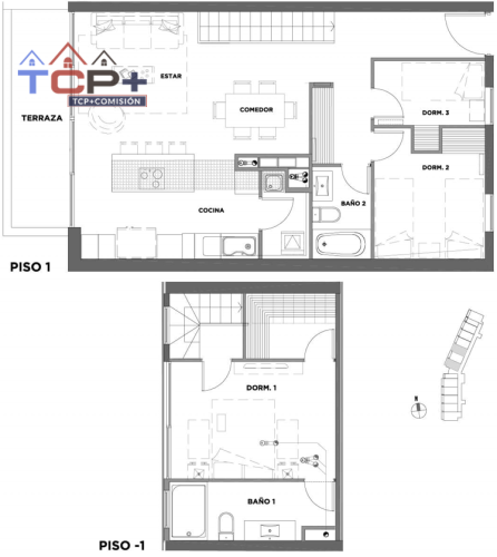 2) Planta Duplex 3d2b Tipo Totales 176,26 m2 Terraza 67,15 m2 Interior 109,11 m2