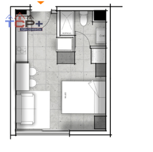 2) Planta Tiopo C Studio Totales 26,75 m2 Terrasza 0 m2 Interior 26,75 m2